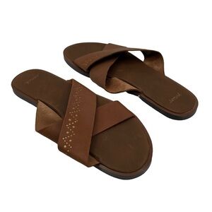 Sanuk Tobacco Gold Yoga Adley Slip On Embellished Sandals Size 7 Women's